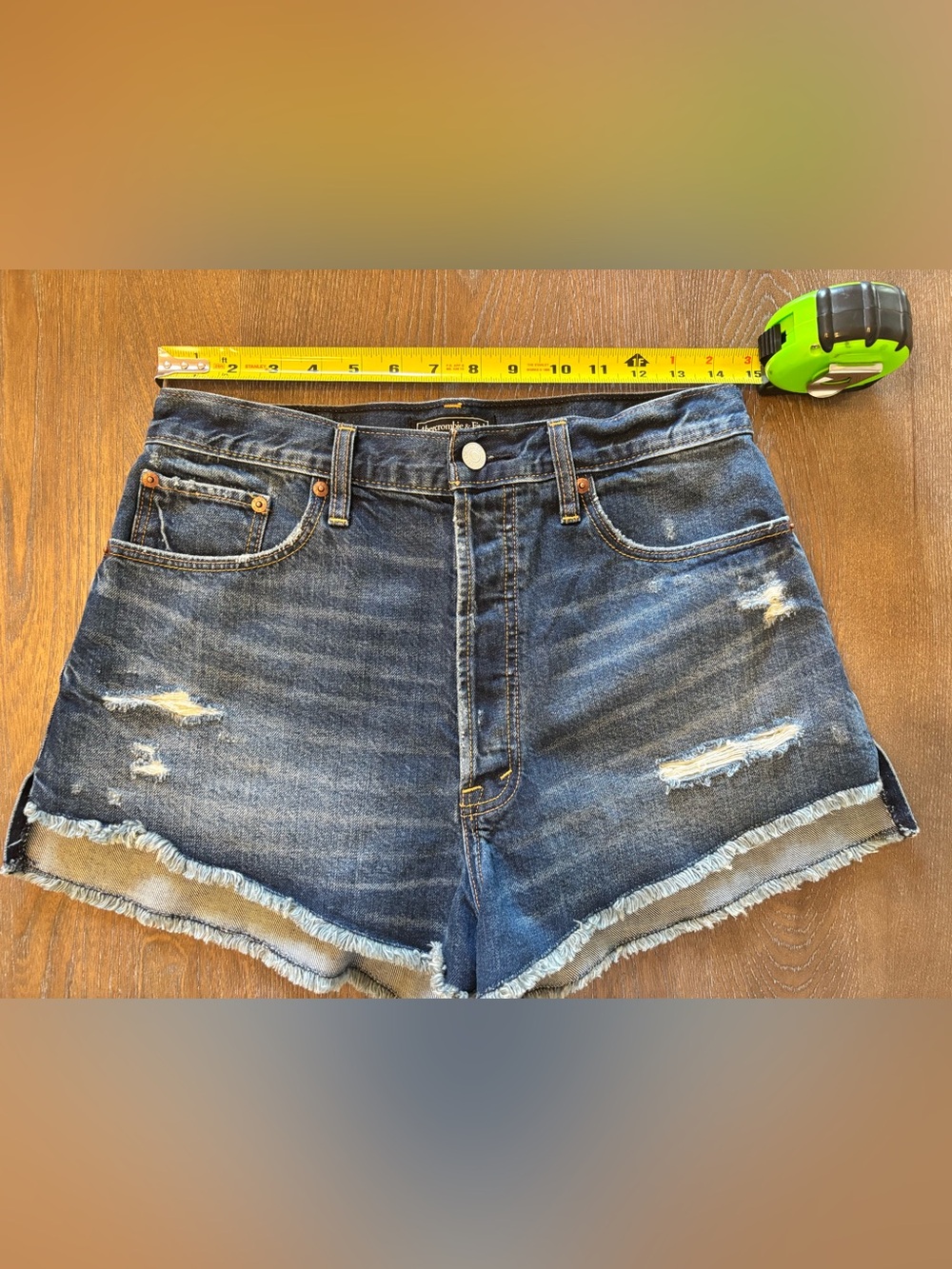 Abercrombie & Fitch Dark Blue Distressed Denim Jean Shorts